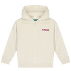 Girls Ivory Logo Hooded Zip Up Top, 1, hi-res